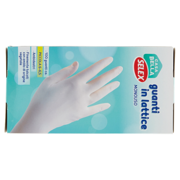 Selex Casa Bella Guanti Monouso in Lattice Naturale Misura Piccola (6-6,5) Dispenser 100 pezzi