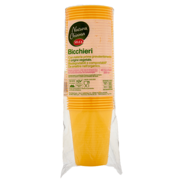 Selex Natura Chiama Bicchieri Biodegradabili e Compostabili Ecologici Gialli 200 cc 40 pezzi