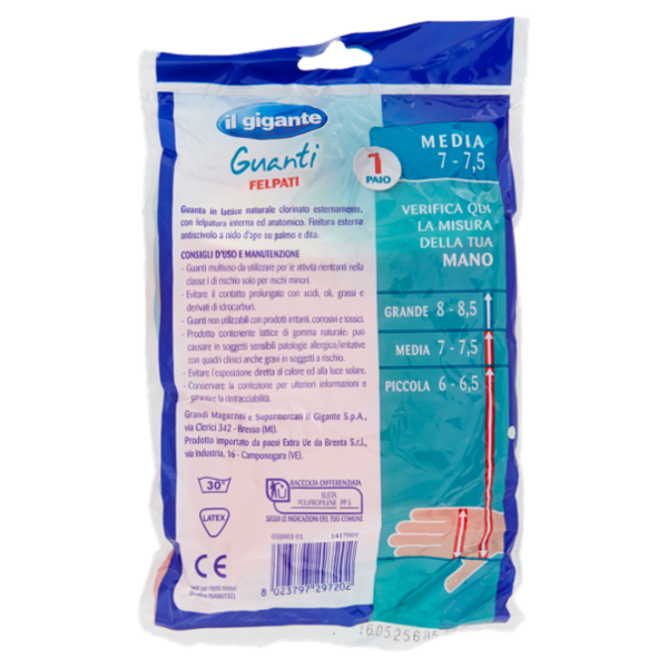 IL GIGANTE Guanti Felpati Media 7 - 7,5 1 Paio