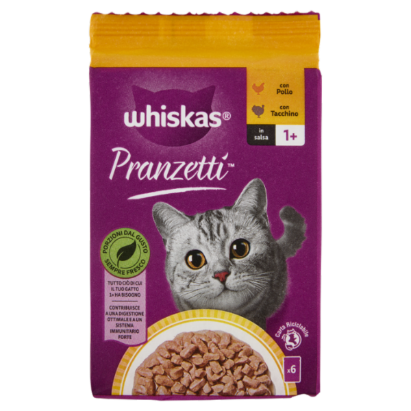 Whiskas Pranzetti Cibo Umido Gatto con Pollo e Tacchino in Salsa 6x50g