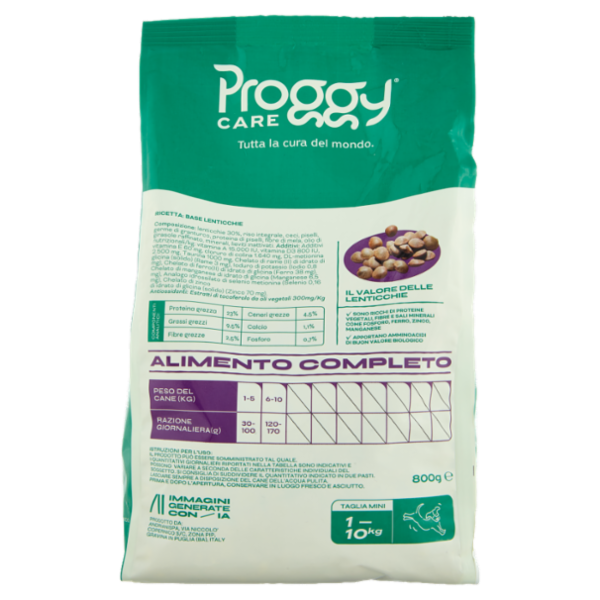 Proggy Care 30% Lenticchie Alimento Completo Cane Adulto Mini 1-10Kg 800 g