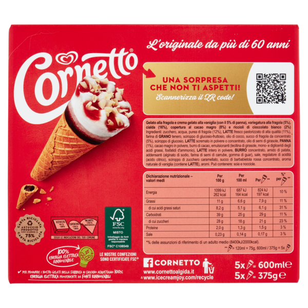 Cornetto Fragola 5 x 75 g
