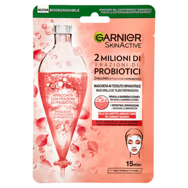 Garnier SkinActive, Maschera in Tessuto Riparatrice Arricchita con Probiotici, 22 g