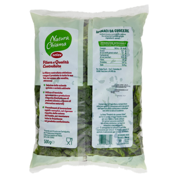 Selex Natura Chiama Spinaci Lavati e Pronti da Cuocere 500 g