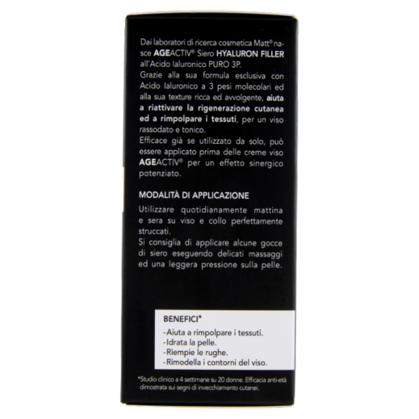 Matt Age Activ Hyaluron Filler Siero Viso e Collo Acido Ialuronico Puro 3P 30 ml