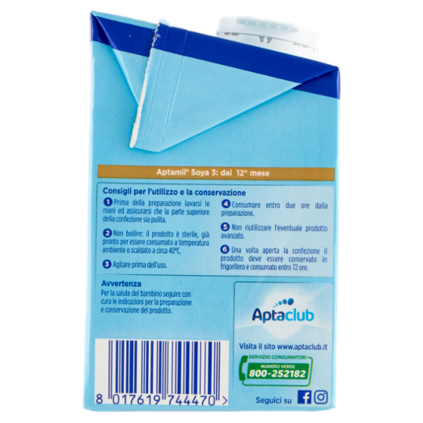 APTAMIL Soya 3 - Latte di Crescita Liquido, dal 12° mese compiuto, Senza Lattosio, 500ml