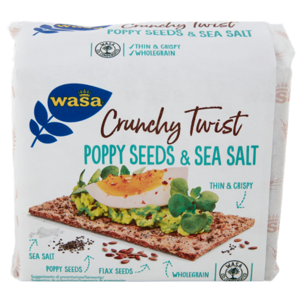 Wasa Chruncy Twist Cracker con Farina Integrale di Segale e Semi di Lino e Papavero 245g