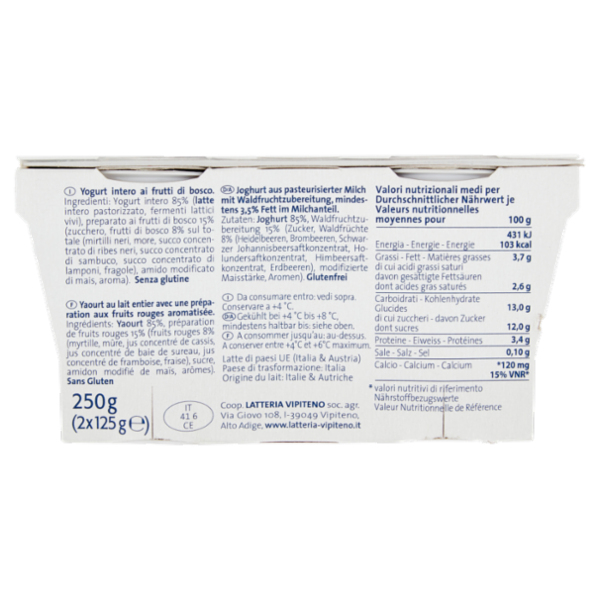 Sterzing Vipiteno Yogurt intero Frutti di Bosco 2 x 125 g
