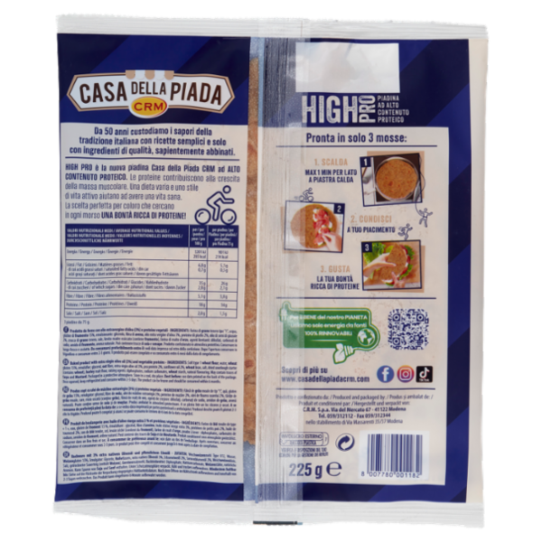 Casa della Piada High Pro Piadina ad Alto Contenuto Proteico 3 Piadine 225 g