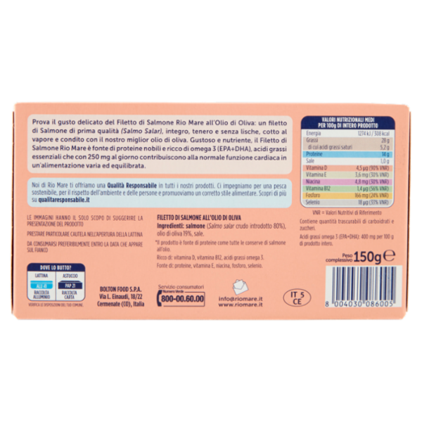 Rio mare Filetto di Salmone all'Olio di Oliva al Vapore 150 g