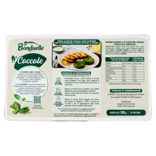 Bonduelle Coccole 8 Tortini di Fagiolini, Spinaci e Broccoli Surgelato 300 g