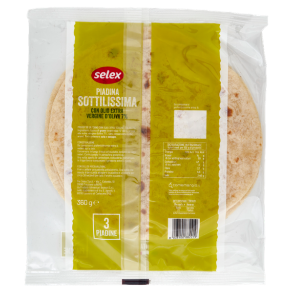 Selex Piadine Sottilissime con Olio Extra Vergine d'Oliva 7% 3x120 g