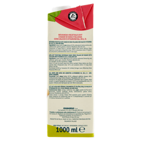 Granarolo 100% Vegetale Soia Italiana Zero Zuccheri 1000 ml