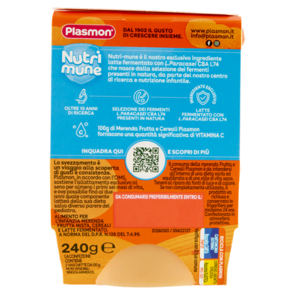 Plasmon la Merenda Frutta e Cereali Nutri mune 2 x 120 g