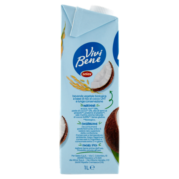 Selex Vivi Bene Bevanda a Base di Riso e Cocco Biologica 1 L