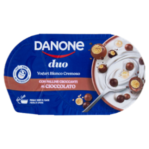 DANONE Duo, Yogurt Bianco Cremoso Con Croccanti Palline Al Cioccolato, 98g