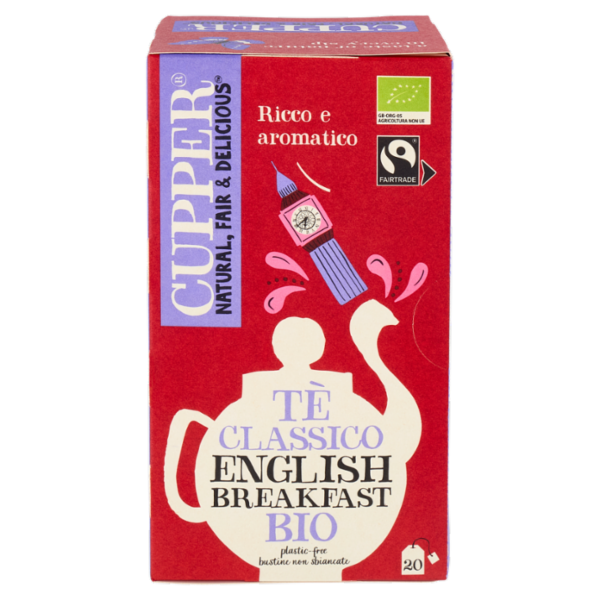 CUPPER English Breakfast Tè Nero Bio Fairtrade, Tè Ceylon Pieno e Rinfrescante, 20 Bustine 44 g