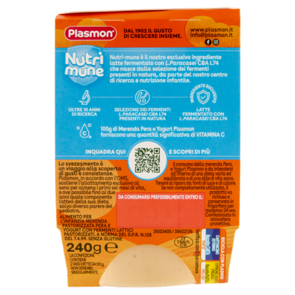 Plasmon la Merenda Pera e Yogurt Nutri mune 2 x 120 g