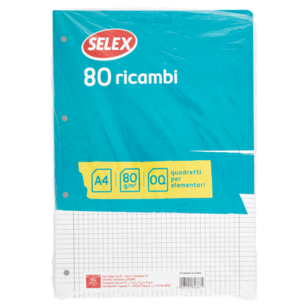 Selex Ricambio Bianco Quaxima Formato A4 80 Fogli Rinforzati 80 g Quadretti 5 mm con Margine