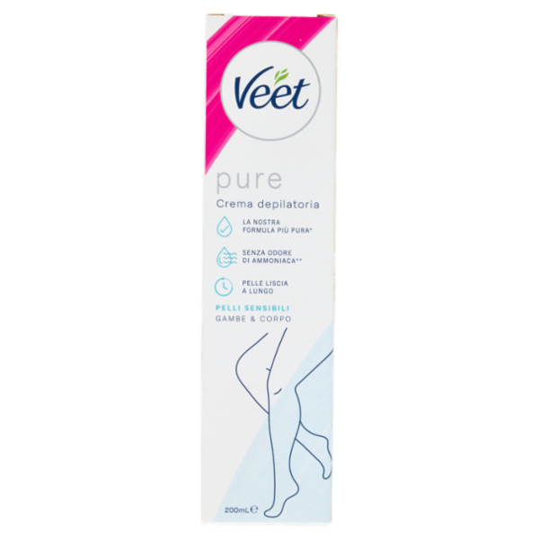 Veet Pure Crema Depilatoria Pelli Sensibili, per Gambe, Braccia, Ascelle e Zona Bikini, 200 ml