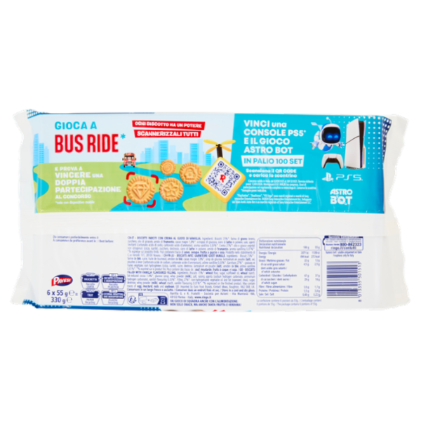 Ringo Vaniglia Biscotti Farciti con Crema Vaniglia Snack Merenda 6 porzioni, 330g