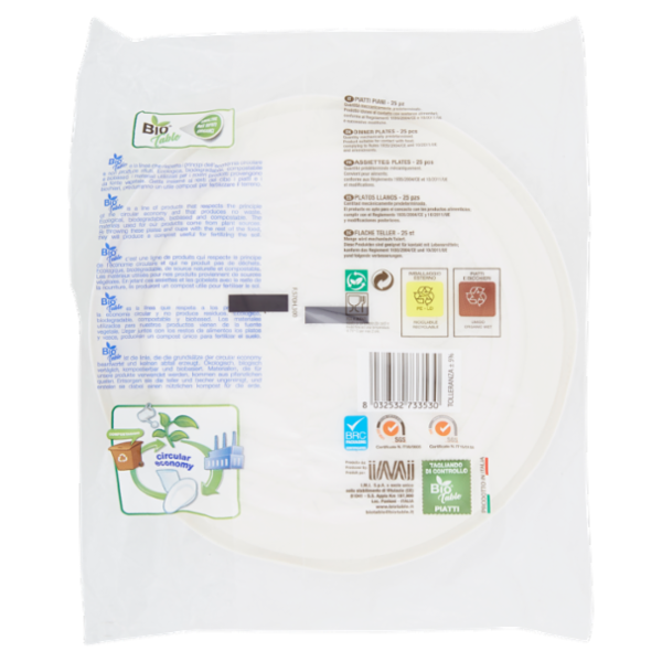 Bio Table Piatti Piani Compostabili 25 pz