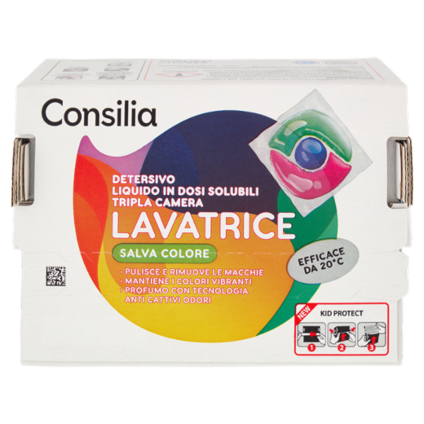 Consilia Detersivo Lavatrice Liquido Conc. per Capi Colorati 24 Capsule Idrosolubili 336 ml