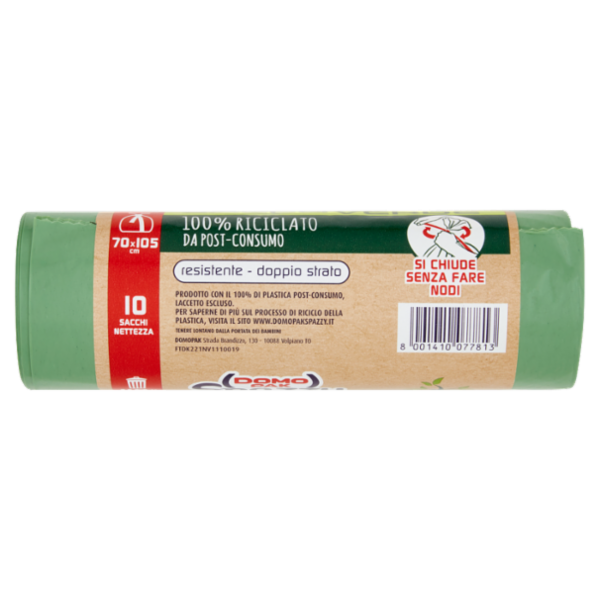 Domopak Spazzy Sacco Verde 100% Riciclato da Post-Consumo 110 lt 70x105 cm 10 pz