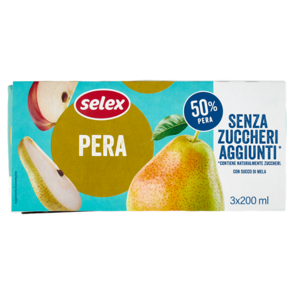 Selex Succo e Polpa di Pera con Mela senza Zuccheri Aggiunti 3x200 ml