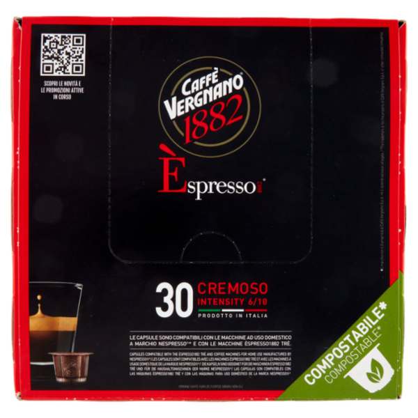 Caffè Vergnano 1882 Èspresso1882 Cremoso Compostabile** Capsule Compatibili Nespresso* 30 x 5 g