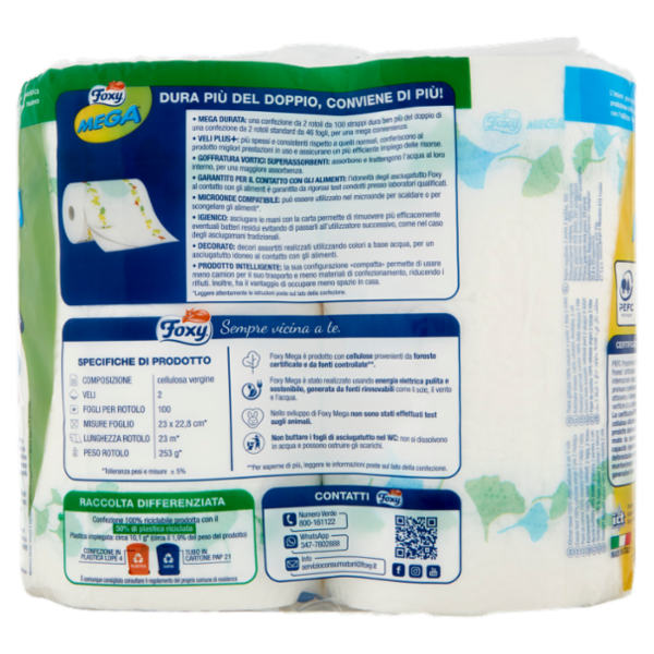 Foxy Mega carta cucina 2 maxi rotoli 2 veli decorati