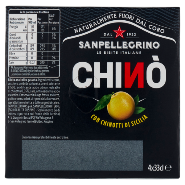 BIBITE SANPELLEGRINO, Bevanda Gassata, Chinò, Lattina - 4x330ml