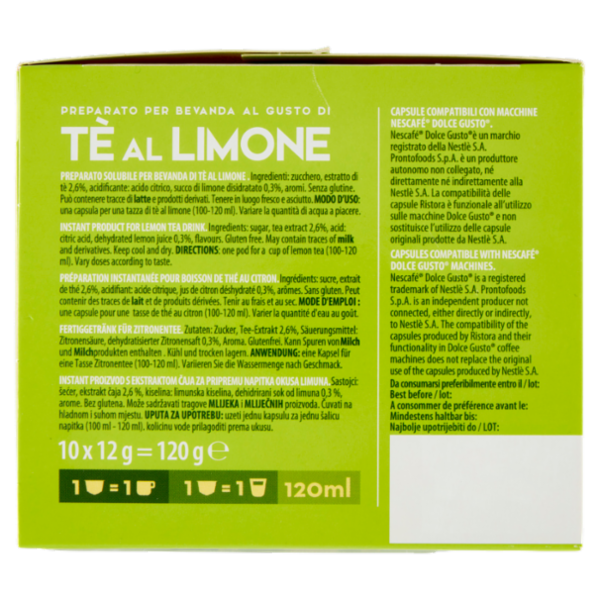 ristora Tè al Limone Capsule Compatibili con Macchine Nescafè Dolce Gusto 10 x 12 g