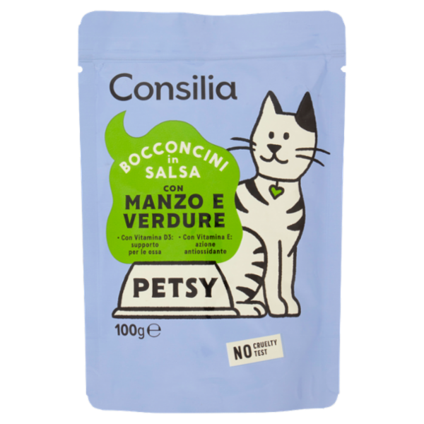 Consilia Petsy Gatto Bocconcini in salsa con Manzo e Verdure 100 g
