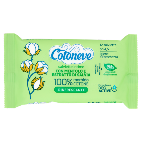 Cotoneve salviette intime con Mentolo e Estratto di Salvia Rinfrescanti 12 pz
