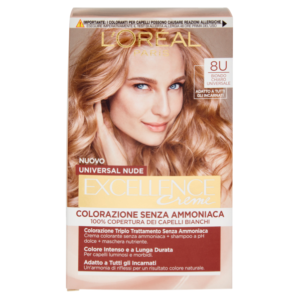 L'Oreal Paris Colorazione permanente senza ammoniaca, Riflesso Universale, Biondo Chiaro 8U
