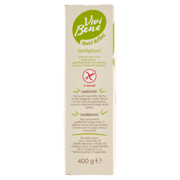 Vivi Bene Senza Glutine Pasta di Mais e Riso Tortiglioni Senza Glutine 400 g