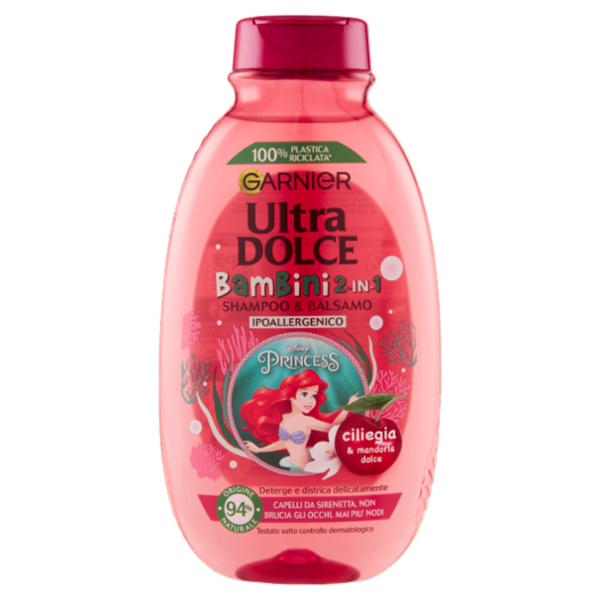 Garnier Ultra Dolce Shampoo 2in1 per Bambine alla Ciliegia e Mandorla Dolce, senza parabeni, 250 ml