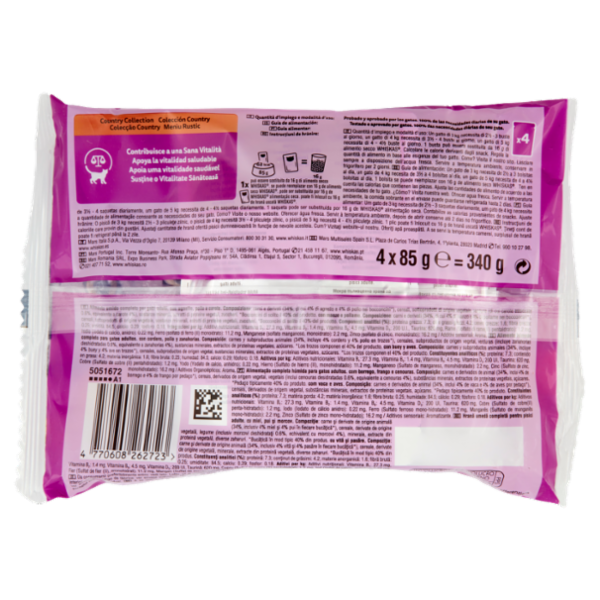 Whiskas Tasty Mix Country Collection in salsa con agnello pollo e carote, con manzo e pollame 4x85g