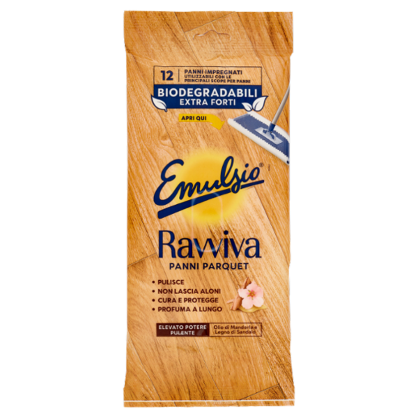 Emulsio Ravviva Panni Parquet Olio di Mandorla e Legno di Sandalo 12 pz