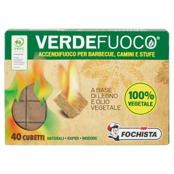 Fochista Verdefuoco Accendifuoco per Barbecue, Camini e Stufe Cubetti 40 pz