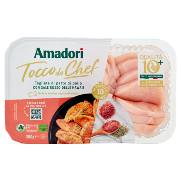 Amadori Qualità 10+ Tagliata di petto di pollo con Sale Rosso delle Hawaii 0,350 kg