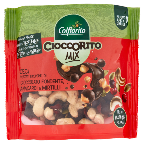 Colfiorito Cioccorito Mix Ceci Tostati Ricoperti Cioccolato Fondente, Anacardi e Mirtilli 150 g