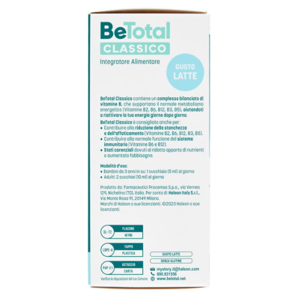 BeTotal Vitamina B Supporto per stanchezza e sistema immunitario Adulti e Bambini 100 ml