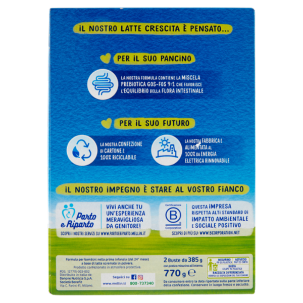 MELLIN 4 - Latte di Crescita in Polvere per Bambini da 2 a 3 anni 770g