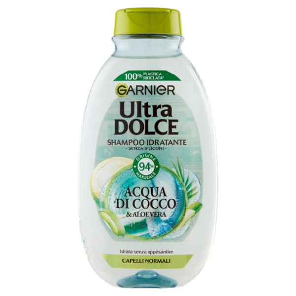 Garnier Shampoo Ultra Dolce Acqua di Cocco e Aloe Vera, Idrata i Capelli senza Appesantire, 250 ml