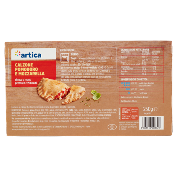 artica Calzone Pomodoro e Mozzarella Surgelato 250 g