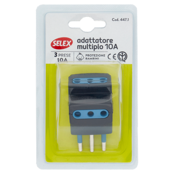 Selex Adattatore Multiplo Spina 10A + 3 Prese 10A(Ita) Nero