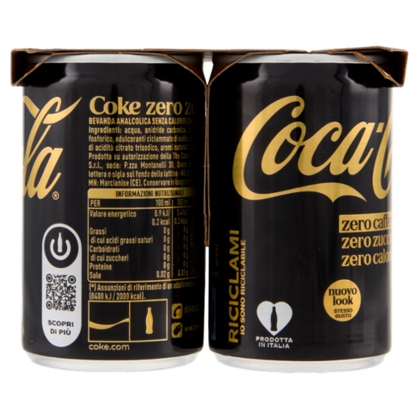 Coca-Cola Zero Caffeina Zero Zuccheri Minican 6 X 15cl