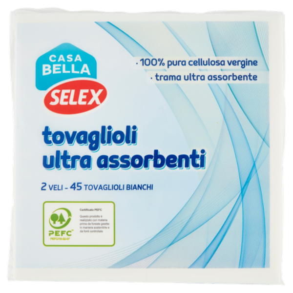 Selex Casa Bella Tovaglioli 2 Veli 38x38 cm Bianchi Ultra Assorbenti 45 pezzi